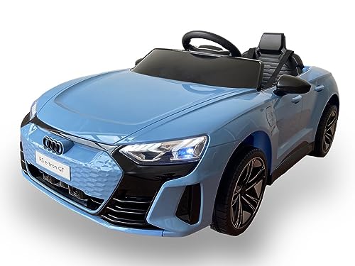 PEKECARS Coche eléctrico Audi RS E Tron GT 12V para niños de 1 4 años.Coche de batería Infantil 12V con 2 Motores,Mando radiocontrol,Ruedas de Caucho,asa de Transporte,Faros led, 103x58x41 cm Azul