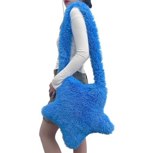 Women Fluffy Star Shaped Handbag Faux Fur Shoulder Bag Plush Crossbody Bag for Amusement Park Shopping Daily Life4
