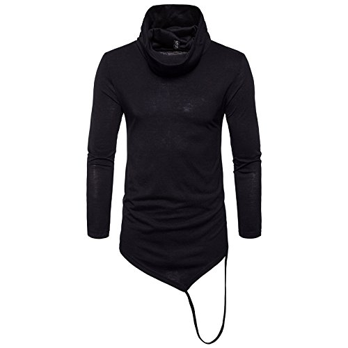 WSLCN Camiseta masculina longa com bainha para meninos, manga comprida, gola rolê assimétrico pulôve