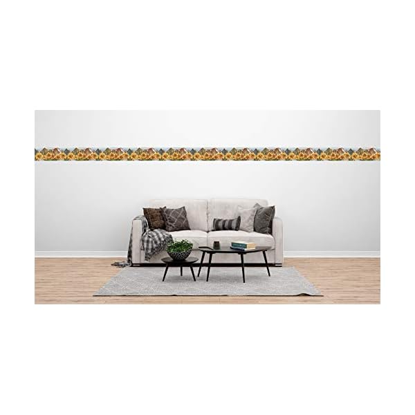   Dundee-Deco-DDAZBD9042-Peel-and-Stick-Wallpaper-Border-Nature-Yellow-Red-Sunflowers-Dragonflies-Wall-Border-Retro-Design-15-ft-x-7-in-457m-x-1778cm-Self-Adhesive
