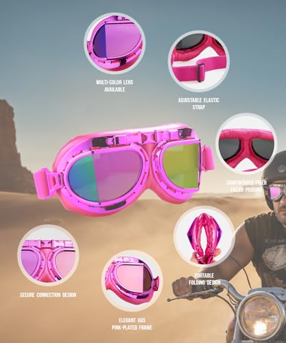 CRG Sports Motorcycle Goggle Aviator Pilot Style Cruiser Scooter Motocross Goggles for Man, Woman, Adult - Thumbnail 4