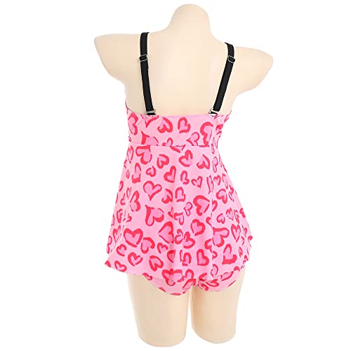 haikyuu Women Heart Leopard Tankini Pink Swimsuits Two Piece Tummy Control Bathing Suits Swimwear Tank Top with Bottom4