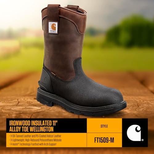 Image of Carhartt Men's Ironwood WP 11 inch Soft Toe Wellington | Waterproof Work Boots, 11-Inch Wellingtons, Oil-Tanned Leather with EH & Slip-Resistant Outsoles, Fastdry Lining
