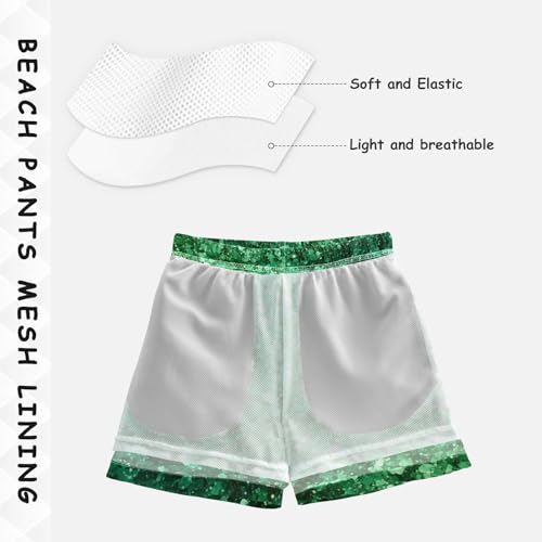 Pigsaly Boys Swim Trunks Pine Green Mint Gradient Flashing Glitter Boys Board Shorts Swimsuit Swimwear Bathing Suit 4T4