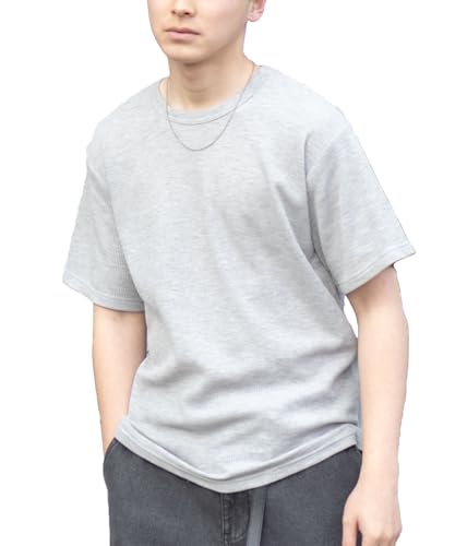 [NAVY] [ネイビー] Tシャツ メンズ 半袖 ワッフル素材 無地 クルーネック カットソー トップス 杢グレー:M - NAVY - 商品画像