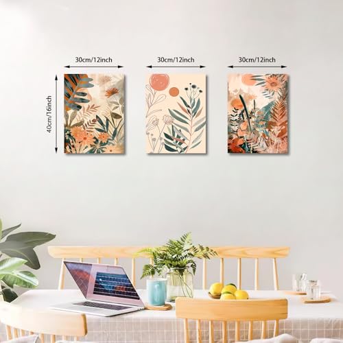 FajerminArt 3Pcs Boho Orange Framed Canvas Wall Art, Abstract Leaves and Sun Nordic Minimalist Modern Plant Flower Wall Decor - Image 2