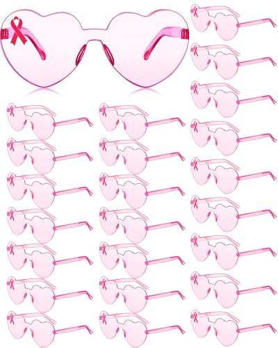 Photect 24 Pairs Pink Ribbon Sunglasses Breast Cancer Awareness Heart Glasses Breast Cancer Accessories