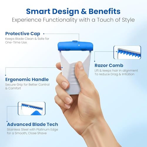 Image of Disposable Razors for Women & Men Pack of 3 - Skin Blade Facial Razor, Bikini & Body Hair Removal | Stainless Steel Single Blade, Sensitive Skin Friendly, ISO & CE Approved, Travel Friendly