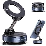 Vacuum Magnetic Suction Phone Holder, Foldable and Retractable Hands-Free Suction Cup Phone Mount for Car/Gym/Mirror/Smooth Surface, Compatible with iPhone Android and All Smartphones (Black)