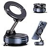 Vacuum Magnetic Suction Phone Holder, Foldable and Retractable Hands-Free Suction Cup Phone Mount for Car/Gym/Mirror/Smooth Surface, Compatible with iPhone Android and All Smartphones (Black)