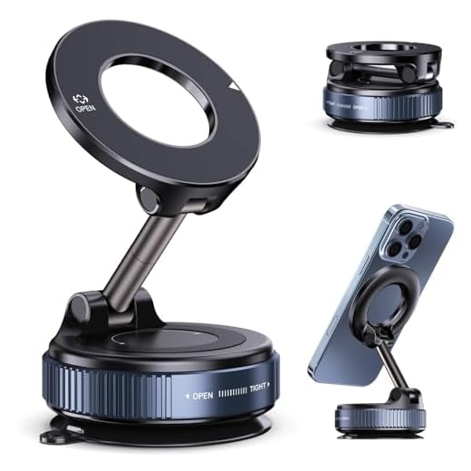 Jikasho Vacuum Magnetic Suction Phone Holder, Foldable and Retractable Hands-Free Suction Cup Phone Mount for Car/Gym/Mirror/Smooth Surface, Compatible with iPhone Android and All Smartphones (Black)