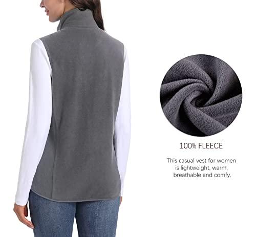 Telaleo Women's Fleece Vest Outdoor Polar Lightweight Warm Vest Sleevess Jackets With Zip Pockets Soft Outerwear For Spring & Fall & Winter Gray-S #TOP2