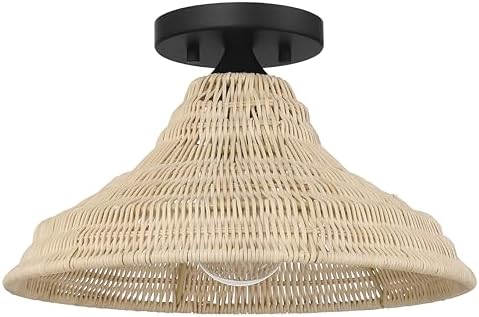 Hunter - Agoura 1-Light Matte Black, Large Flush Mount Light, Dimmable, Casual Style, Cone Shaped, for Bedrooms, Kitchens, Dining, Living Rooms - 48082