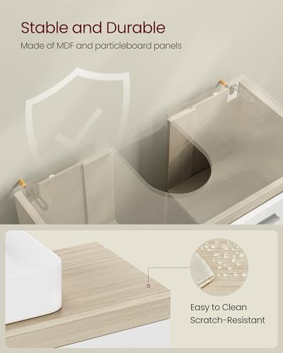 VASAGLE Under Sink Bathroom Cabinet, Under Sink Storage Cabinet, 2 Compartments Behind the Door, Fits Various Washbasins, with Feet, 30 x 60 x 60 cm, Natural Beige and Cloud White BBK506L01 - Image 6