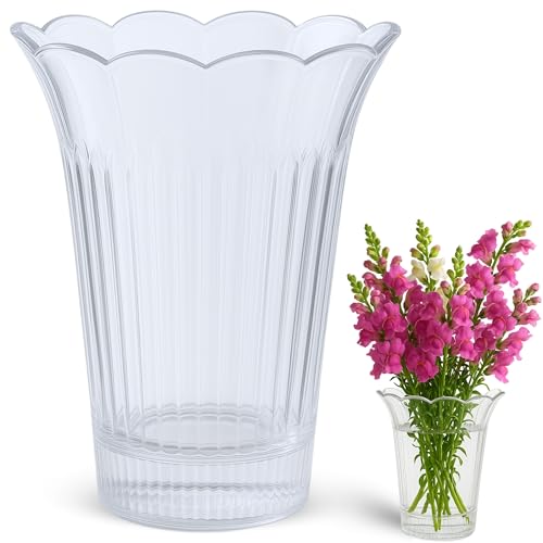 TECHZOCO Jarrón De Flores Transparente, Florero Decorativo Moderno, Jarrones para Decoración del Hogar, Florero plástico Transparente, 15 Cm diámetro x 21.5 cm Altura