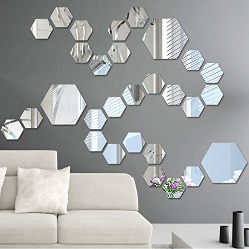Ajcoflt 12 Peça 3D Hexágono Acrílico Espelho Adesivos de Parede DIY Art Decoração Mural Adesivos Hom