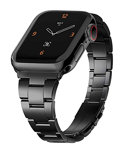 MaKTech Stainless Steel Watch Band,Self-dismantling (No Tool Needed),Three-Piece Metal Link Bracelet Strap,Compatible with Apple Watch Series 7/6/SE/5/2021 (42mm/41mm/40mm,Black) - Image 2