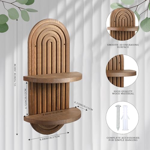 Boho Rainbow Wall Shelves – Vintage Wooden Floating Decor - Image 3