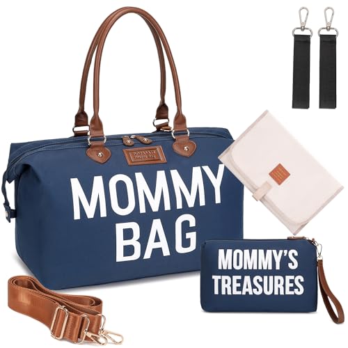 Image of DOFASAYI Diaper Tote Bag for Women With Changing Pad, Mommy Bag for Hospital, Large Travel Bag for Boys, Girls, Blue