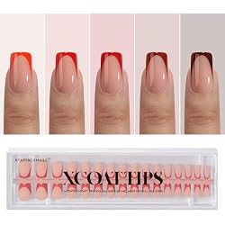BTArtboxnails XCOATTIPS French Tip Press on Nails - Red French Tip Nails Square, Valentines Press on Nails Short, Soak Off Soft Gel Nail Extension 160Pcs