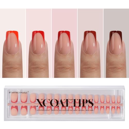 BTArtboxnails XCOATTIPS Red French Tip Press on Nails - Red
