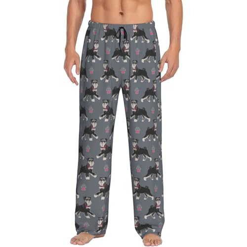 Cute Dog Of Schnauzer Animal Pattern Men's Pajama Pants Sleepwear Bottom Long Sleeve Sleep & Lounge Pants With Pocket