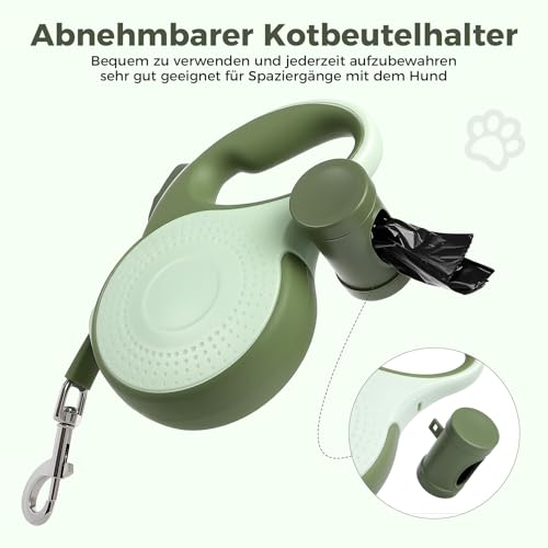 BMaobbo Einziehbare Hundeleine 8m, Rollleine mit bissfesten Stahlseil & Kottaschenhalter, Verhedderungsfreies Design, Schnellbremse & Anti-Rutsch Griff, für Hunde bis 50kg,für Training, Wald,Strand