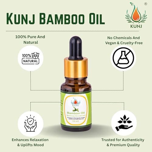 Image of KUNJ Bamboo Essential Oil (Bambusa arundinacea) 10ML - 100% Pure & Natural, Undiluted, Steam Distilled - Therapeutic Grade Oil for Hair Strengthening, Skin Care & Aromatherapy