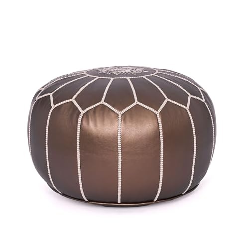Marrakesh Gallery Moroccan Stuffed Faux Leather Pouf Cover, Handmade Footstool Ottoman Storage Solution for Bedroom Living Room,Decorative Footrest, Casual Footstool,Round Foot Rest Poof Ottomans