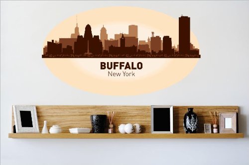 Decal – Vinyl Wall Sticker : Buffalo New York NY Skyline City View Beautiful Scene Landmarks, Buildings & Water Bedroom Bathroom Living Room Picture Art Peel & Stick Mural Size : 24 Inches X 48 Inches - 22 Colors Available
