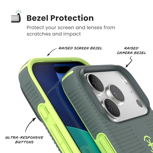 Image of Speck CANDYSHELL Grip +MS Case for iPhone 17 Pro - NEO DRAB /Glow Green | Slim Protective Grip | Drop Protection | MagSafe Compatible
