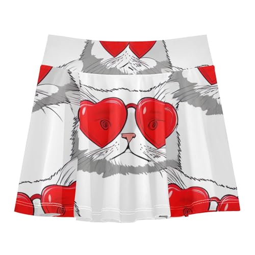 Cat Print Red Heart Valentine Skirts with Shorts Casual Girls Skorts Athletic Shorts Teen Cheer 4t2
