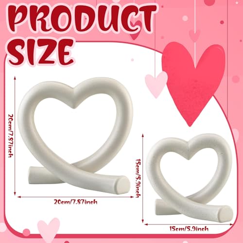 Set de 2 esculturas modernas de corazón de resina beige miniatura 3