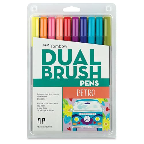 Tombow 56217 Dual Brush Pen Art Markers Retro 10-Pack. Blendable Brush and Fine Tip Markers