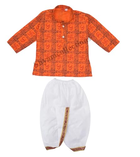 PARANETIC Baby Boy Full Sleeves Soft Cotton Dhoti Kurta Indian Dress for Kids Infant Toddler New Born Baby Clothes Easy For Wear (ORANGE, 6-12 Months)