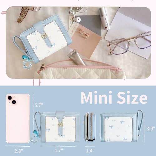 Image of Cute Wallet Girls Bow Small Little Wallets For Women Zipper Coin Pocket Purse (Blue)