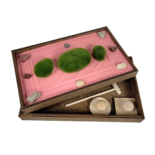 Sunny Lark Wooden Stackable Zen Garden | Desert Rose Sand with Rake & Accessories | Minimalist Decor Gift for Relaxation