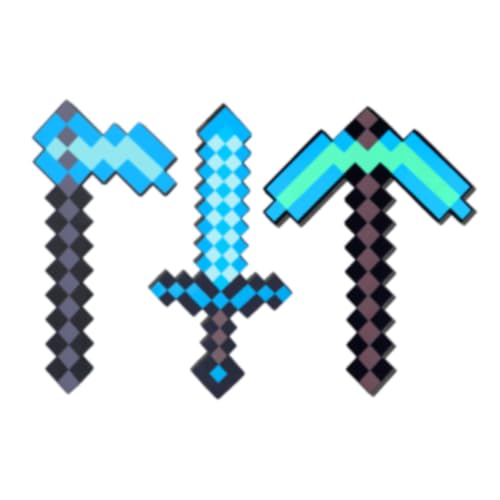3 Pack Sword Toys,Foam Sword Pickaxe Hoe Roleplay Game Toys for Kids,Weapons Accessory for Boys Game Fans Halloween Christmas Cosplay Party Blue