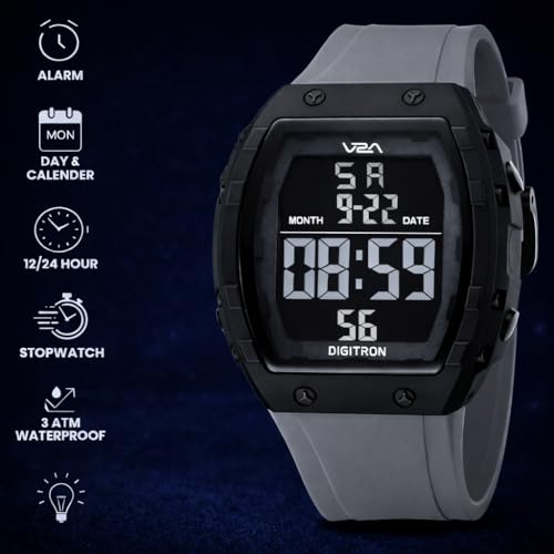 Image of V2A Digitron 2209 Tonneau Design Digital Sports Watch for Men & Boys | Alarm, Stopwatch, 12 /24H | 3 ATM Water Resistant | Luminous Display | | Sports, Fitness, Outdoor & Training| Gifts for Men & Boys