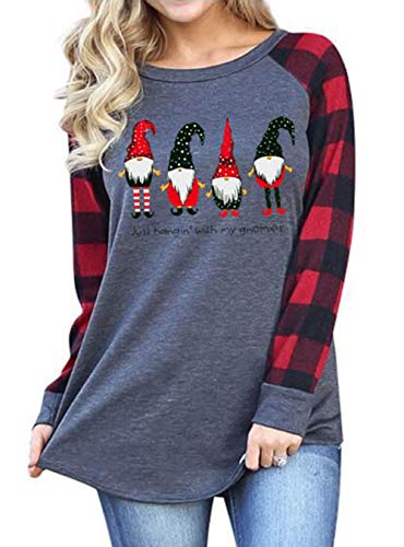 Women's Merry Christmas T Shirt Raglan Long Sleeve Baseball Shirts Novelty Graphics Tees Tops (Large, Grey 2)