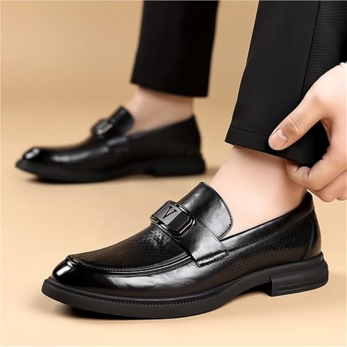 Men's British Style Slip-On Loafers Breathable Perforated Leather Business Casual Driving Shoes Summer Comfortable Penny Loafers3