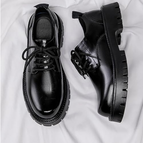 Men's Leather Lace Up Platform Oxfords Round Toe Chunky Heel Lug Sole， Heightening Soft Bottom Casual Shoes Classic Work Office Business Dress Shoes3