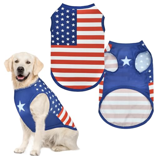 LyssKMK Patriotic Dog Costume - Sleeveless Shirt, American Flag Summer Tank Top, Mesh Breathable Independence Day Outfits for Large Dog 2XL