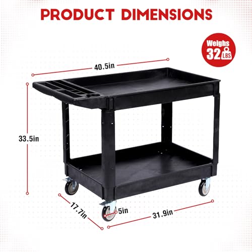 Heavy-Duty-Rolling-Utility-Cart-2-Tier-Service-Cart-with-Wheels-Ergonomic-Storage-Handle-550-LBS-Capacity-Plastic-Tool-Cart-Detailing-Cart-for-Warehouse-Garage-WorkshopKitchen-405x177-in-Ergonomic-Sto