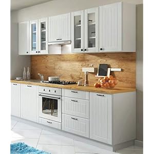 Möbel für Dich Landhaus Einbauküche LORA Küchenzeile 260 cm im Landhausstil weiß, beige o. grau (weiß)