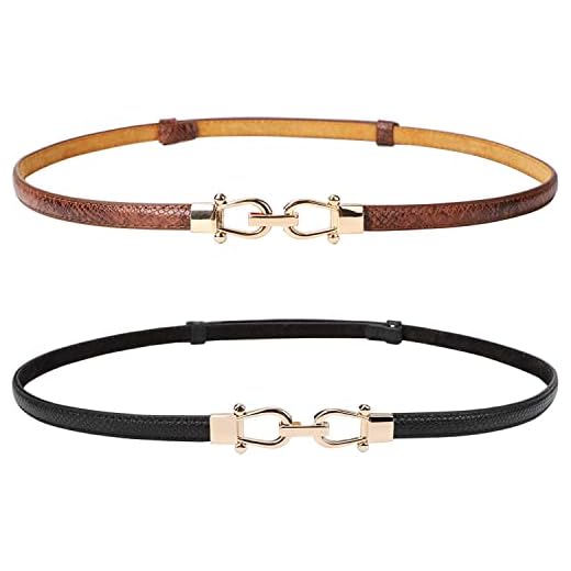 JASGOOD Leather Skinny Women Belt Ladies Thin Waist Belts Plus Size Adjustable for Jeans Pants Dresses with Metal Buckle