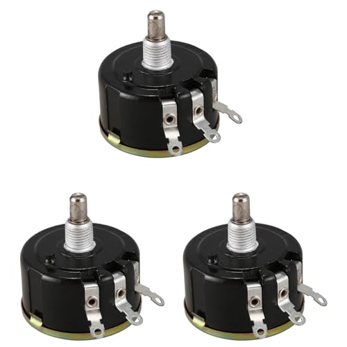 Kufughty 3X WX050 10K Ohm 5W 6mm Potenciometros de Bobinado Alambre de Rotacion de Eje Redondo Negro + Plata