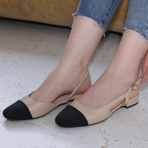 Slingback Flats for Women 2.0 Square Toe Two Toned Flats Wedding Shoes Low Heel Pumps for Women4