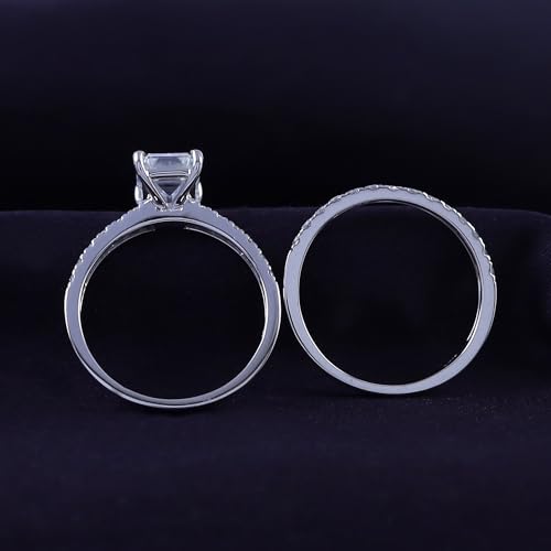 SAVEARTH DIAMONDS Emerald & Round Lab Created Moissanite Diamond Solitaire Bridal Set Wedding Ring In 10K Or 14K Solid Gold (VVS1 Clarity, 2.33 Cttw)4