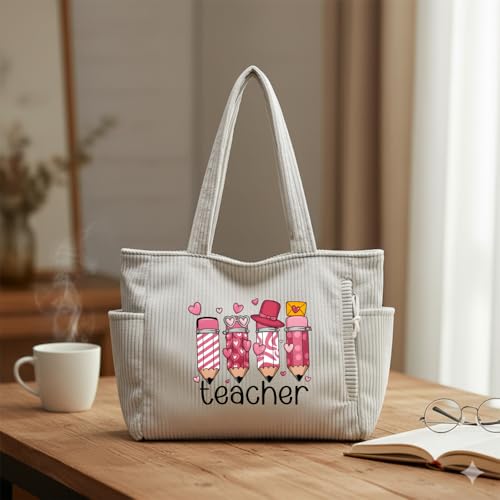 Bolso tote para enfermeras y profesoras – Bolso de corderoy elegante para hospital, compras, playa y viajes miniatura 6